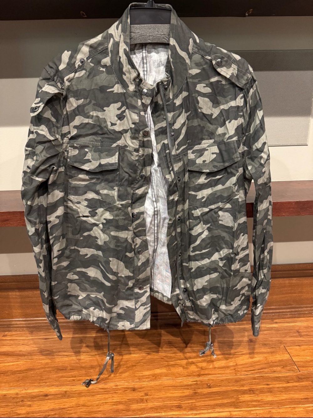 beachlunchlounge Women's Camo Bomber Jacket in Green and Gray